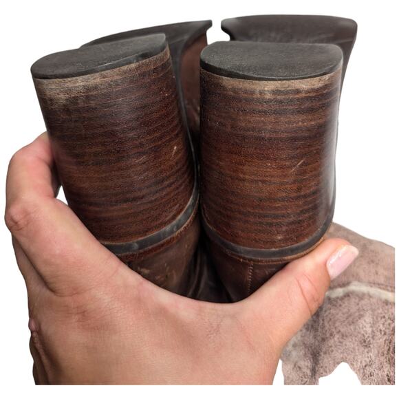 Matisse Brown Leather Beige Suede Shearling Lined Block Heel Tall Boots 9.5 - Picture 6 of 8